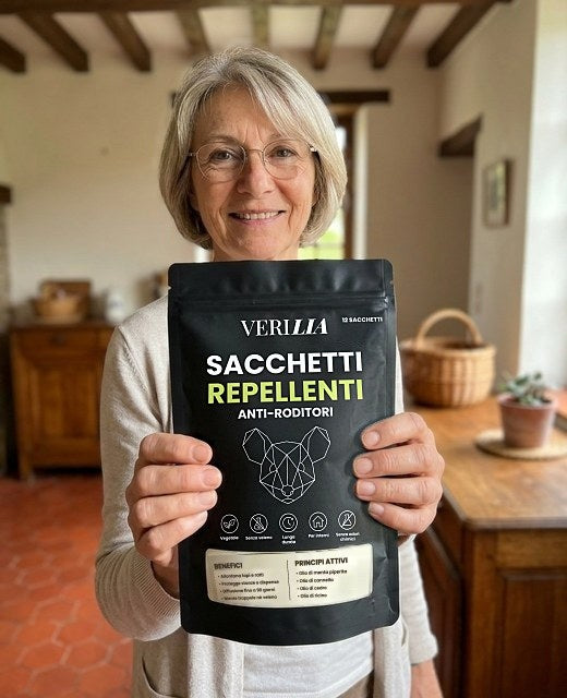 Cliente Verilia con la sua confezione di sacchetti repellenti