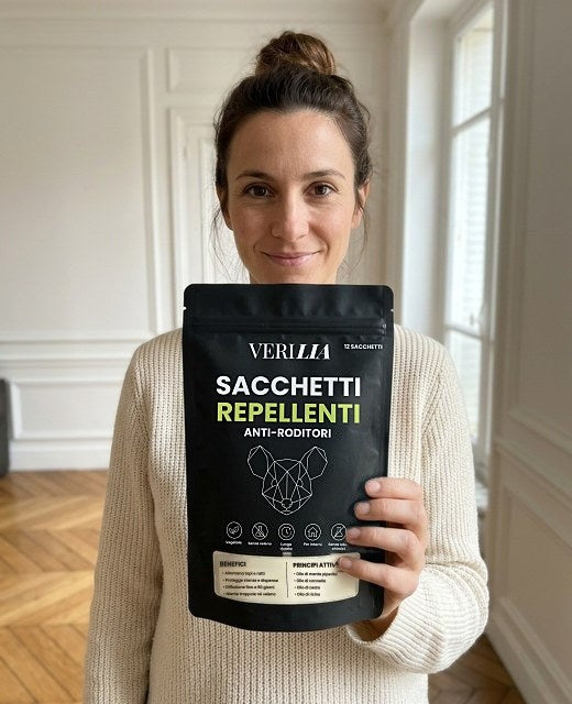 Cliente Verilia con la sua confezione di sacchetti repellenti